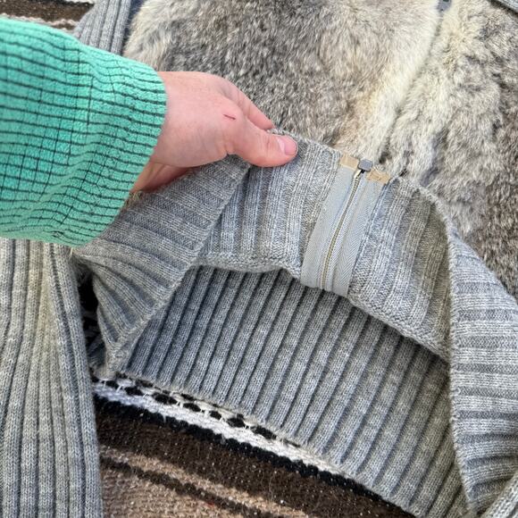 Women's Vintage 80's Rabbit Fur Skin Acrylic Gray Zip Up Ribbed Sweater Sz Large - Picture 4 of 8